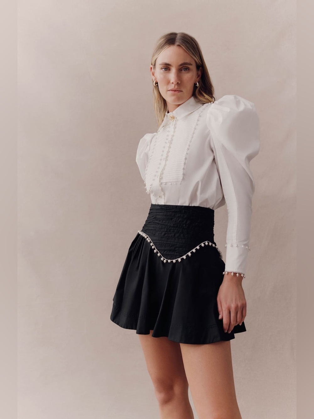 AJE Florence Pearl Trim Mini Skirt | AU 12 / US 8 | Cotton Poplin Ruffle Skirt